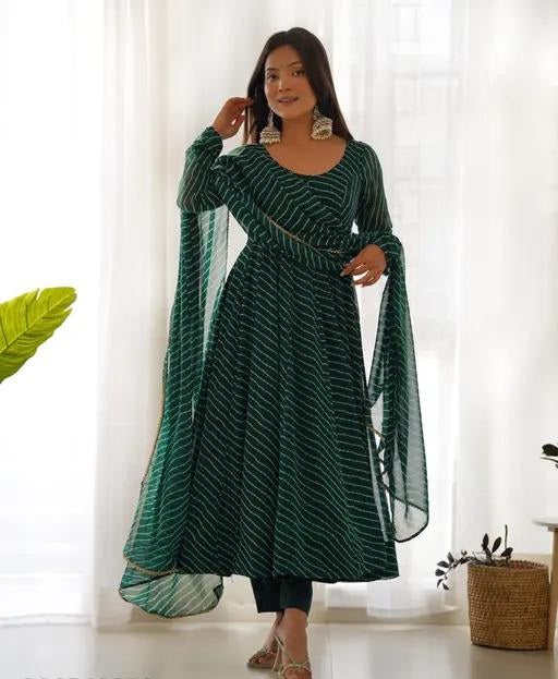 Set Gaun Georgette Bercetak Bergaya Bergaya Dengan Dupatta