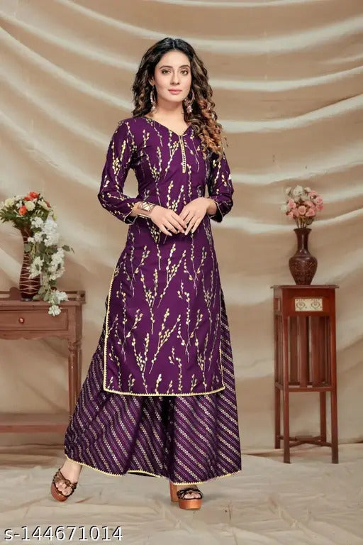 Cetakan Kerajang Kurti dengan Palazzo Pant