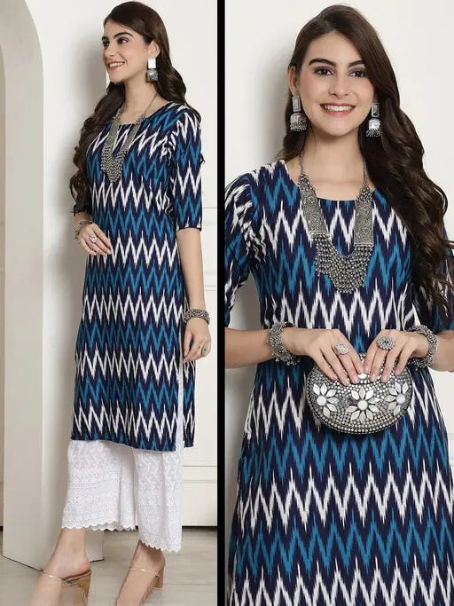 Bold Zig Zag Rayon Kurti Vibrant Prints