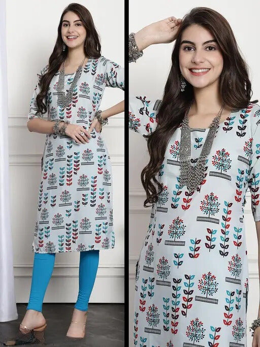 Printed kurti garment made from rayon fabric that features printed designs