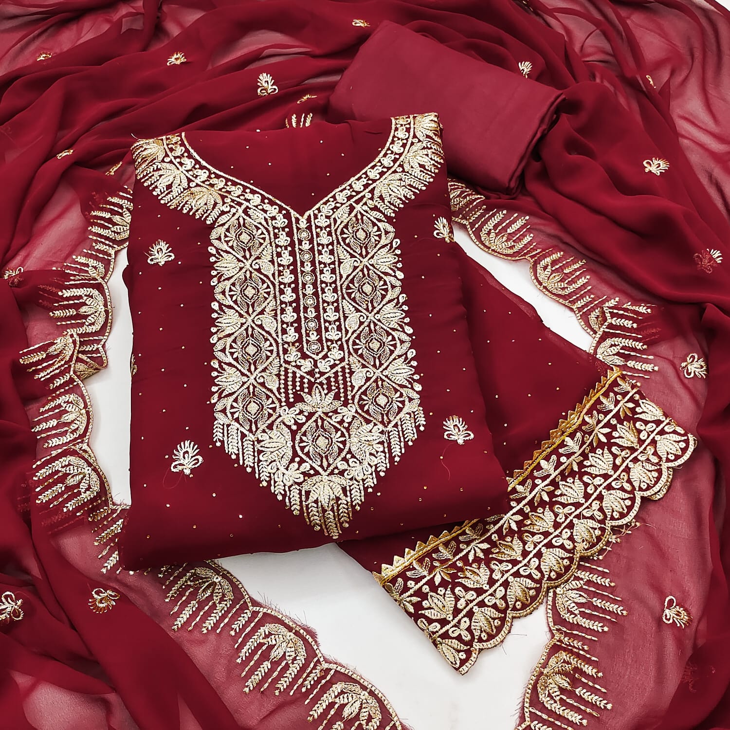 Designer Georgette Jari Work Suit with Swarovski Diamond Detailing
