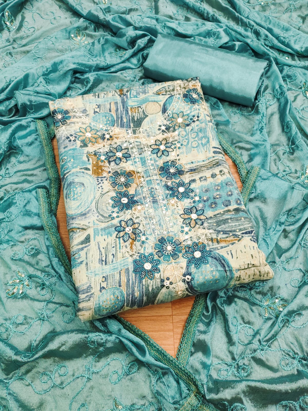 Premium Cotton Foil Print Kurti Set with Cotton Jeacard Dupatta