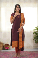 Beautiful South Cotton Kurti & Dupatta Set.