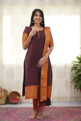 Maroon South Cotton Kurti with Bold Orange Border – Classic Charm Meets Contemporary Style