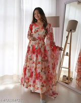 Set Gaun Georgette Bercetak Bergaya Bergaya Dengan Dupatta