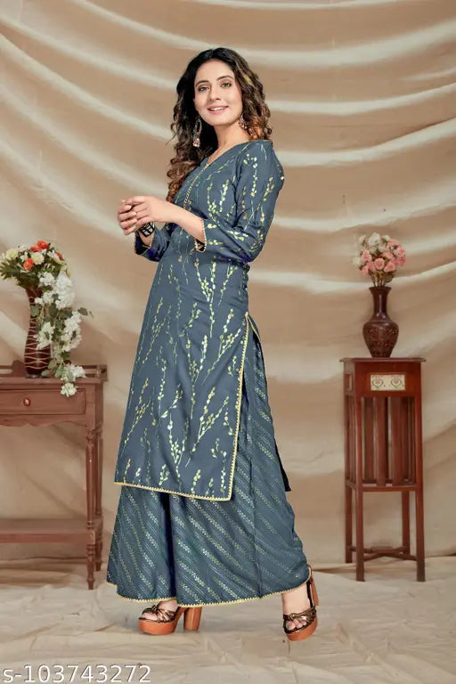 Foil Print Kurti with Palazzo Pant