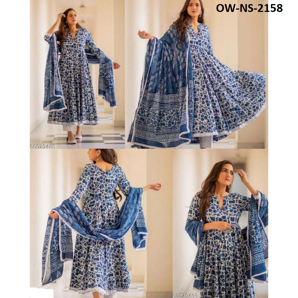 Rayon Digital Printed Round Kurti, Pant, and Dupatta Set