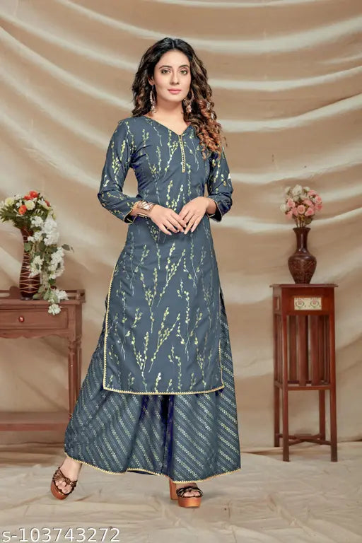 Cetakan Kerajang Kurti dengan Palazzo Pant