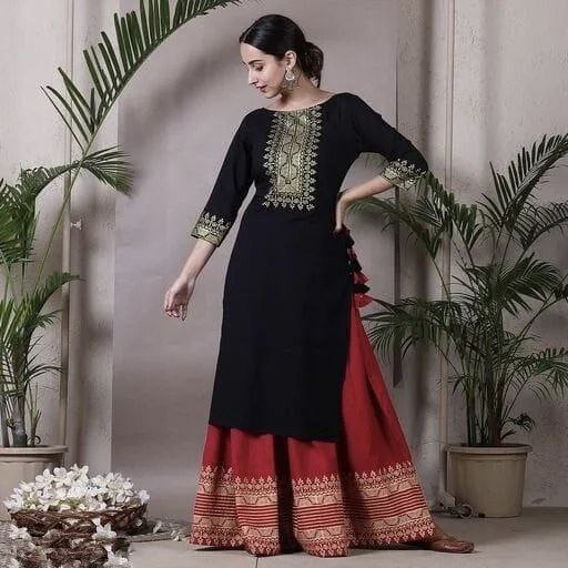 Presenting Glamorous Party Wear Viscose Rayon Kurti & Skirt With Side Dori