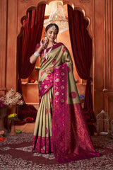 Beautiful Silk Printed Saree With Unstitched Blouse