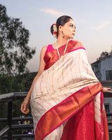 Beautiful silk printed saree with unstitched brocade blouse