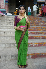 Beautiful silk printed saree with unstitched brocade blouse