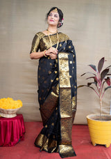 Beautiful silk printed saree with unstitched brocade blouse