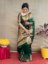 Beautiful silk printed saree with unstitched brocade blouse