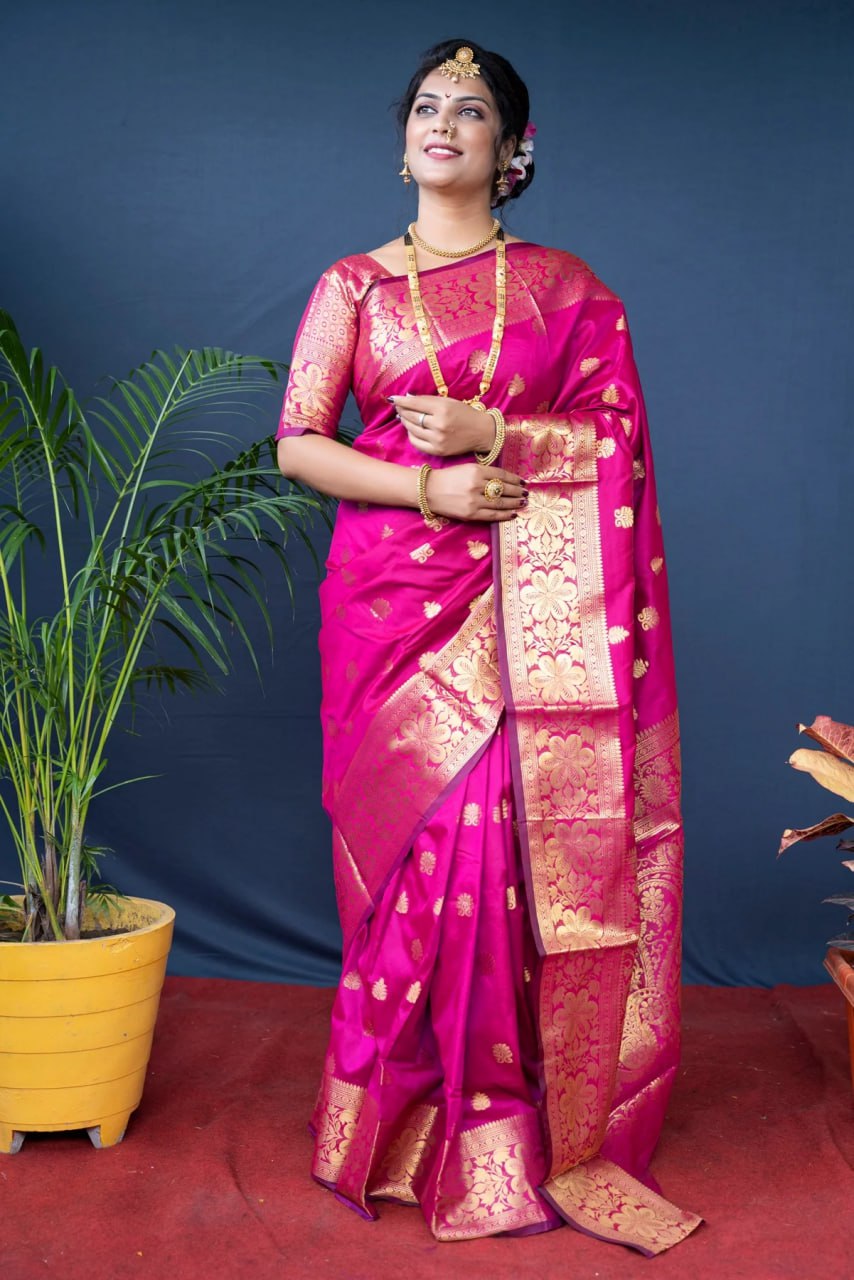 Beautiful silk printed saree with unstitched brocade blouse