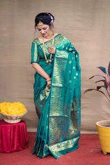 Beautiful silk printed saree with unstitched brocade blouse