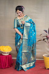 Beautiful silk printed saree with unstitched brocade blouse