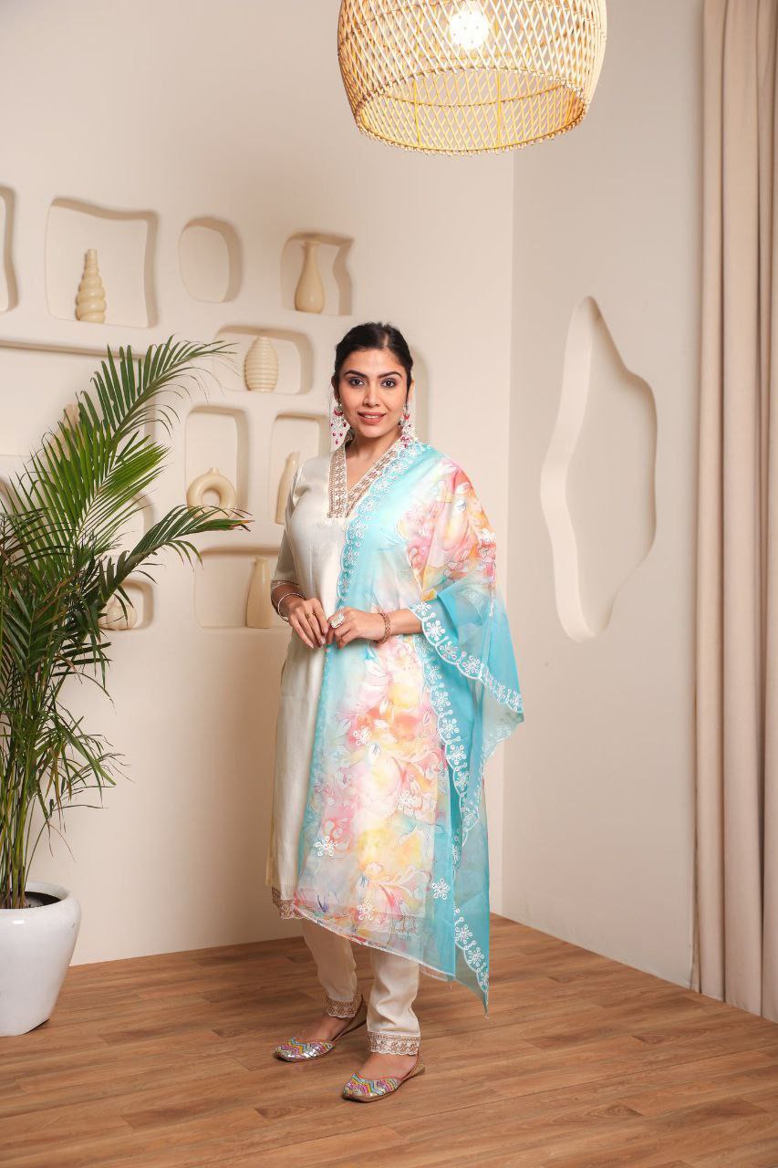 Chic Charm PV Chanderi Ensemble with Intricate Embroidery and Soft Organza Dupatta