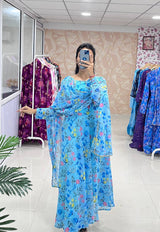 Stylish Trendy Printed Georgette Gown Set With Dupatta