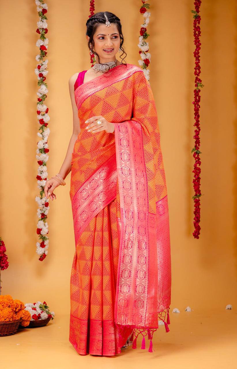 Launching New Banarsi Silk Saree With Unstitched Jacquard blouse