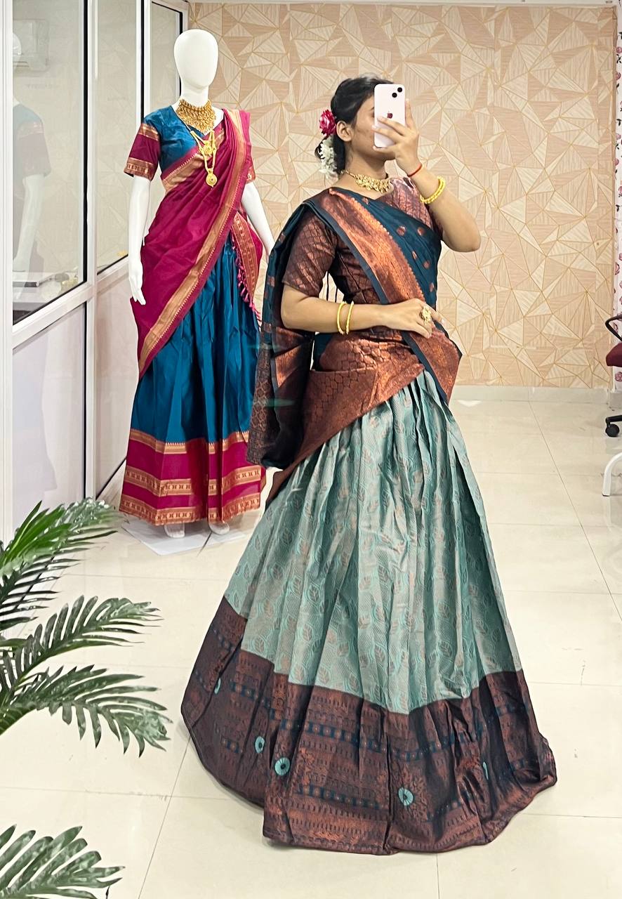 Classic Kanjivaram Silk Lehenga with Zari Work, Blouse, and Banarasi Silk Dupatta – Timeless Beauty