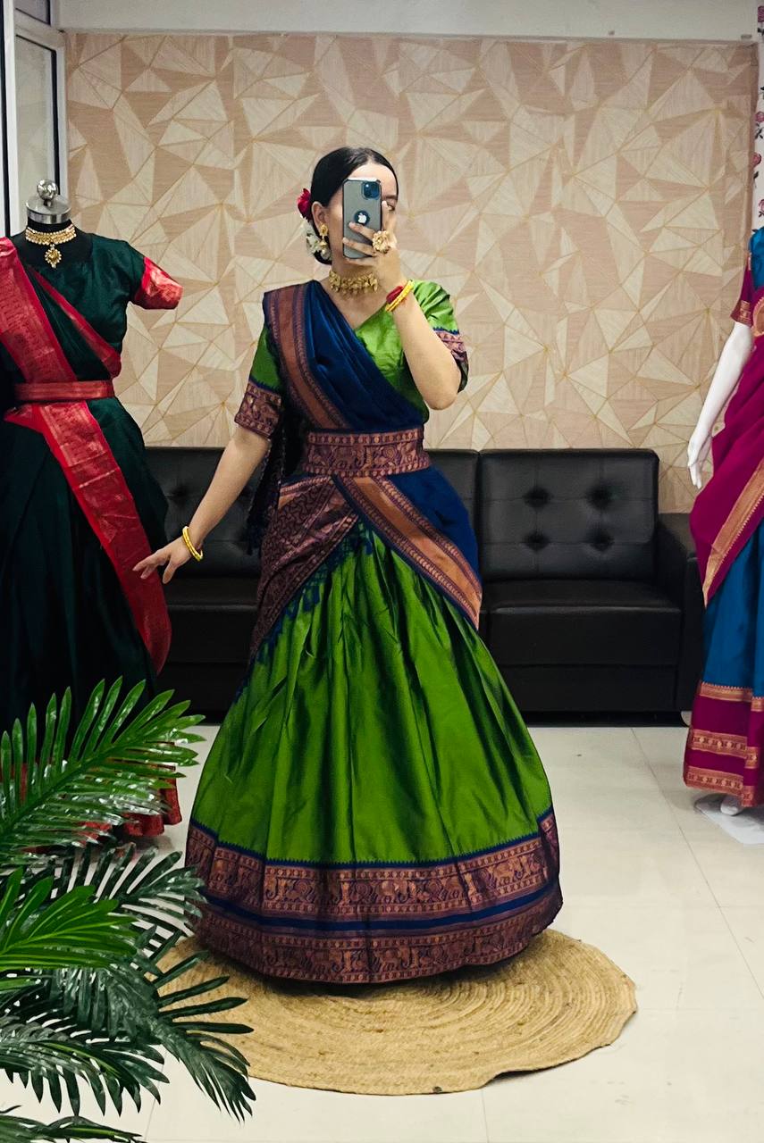 Trendsetting Half Saree: Kanjivaram Silk Lehenga & Banarsi Dupatta