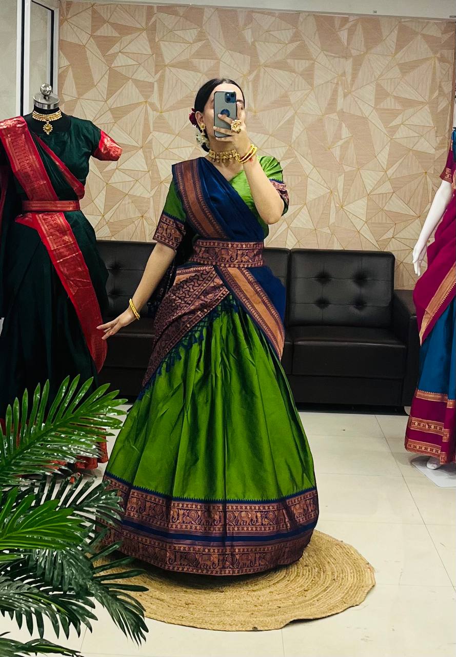 Trendsetting Half Saree: Kanjivaram Silk Lehenga & Banarsi Dupatta