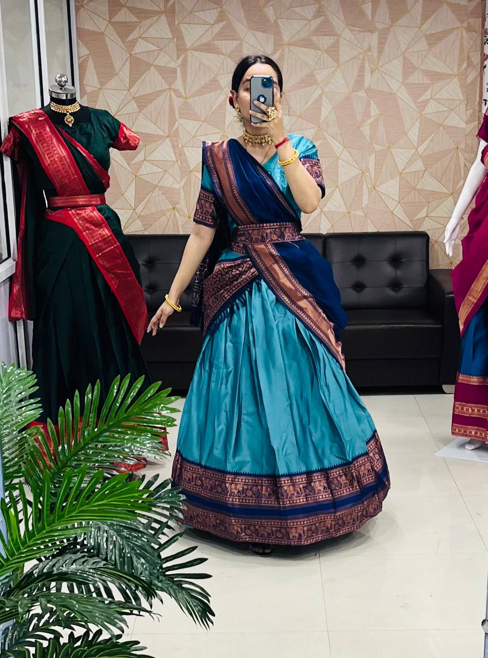 Elegant Kanjivaram Silk Lehenga & Banarsi Dupatta: Trendsetting Half Saree Collection"