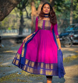 Traditional Anarkali Kurta Set in Vichitra Silk with Zari Detailing