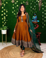 Festive Vichitra Silk Gown with Net Dupatta