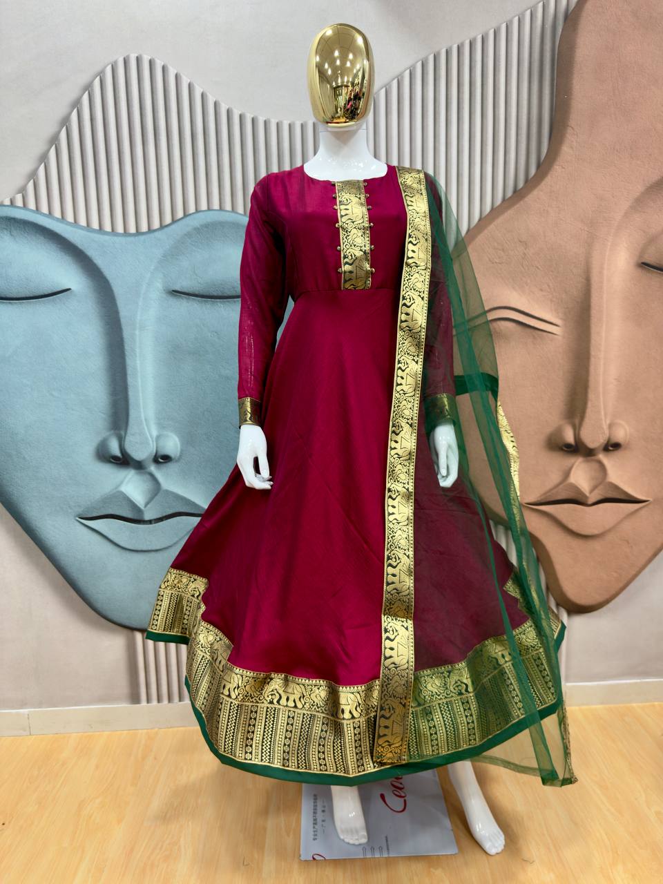 Festive Vichitra Silk Gown with Net Dupatta