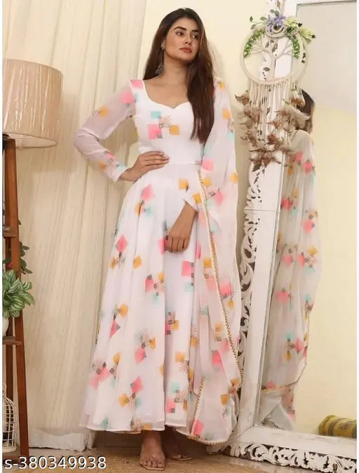 Set Gaun Georgette Bercetak Bergaya Bergaya Dengan Dupatta